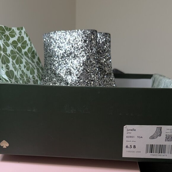 Kate Spade Junelle Silver glitter ankle boots Sz 6.5B w/box - Picture 12 of 14